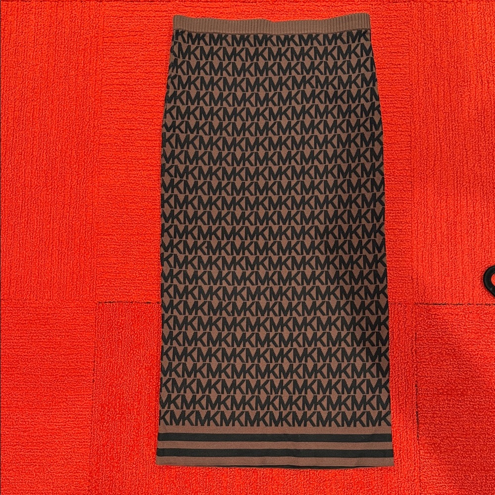 Michael Kors chic chocolate Brown & Black MK Logo Midi Skirt